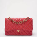 Chanel Timeless Classic Double Flap Jumbo Bag Red Lambskin Preloved