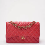 Chanel Timeless Classic Double Flap Jumbo Bag Red Lambskin Preloved