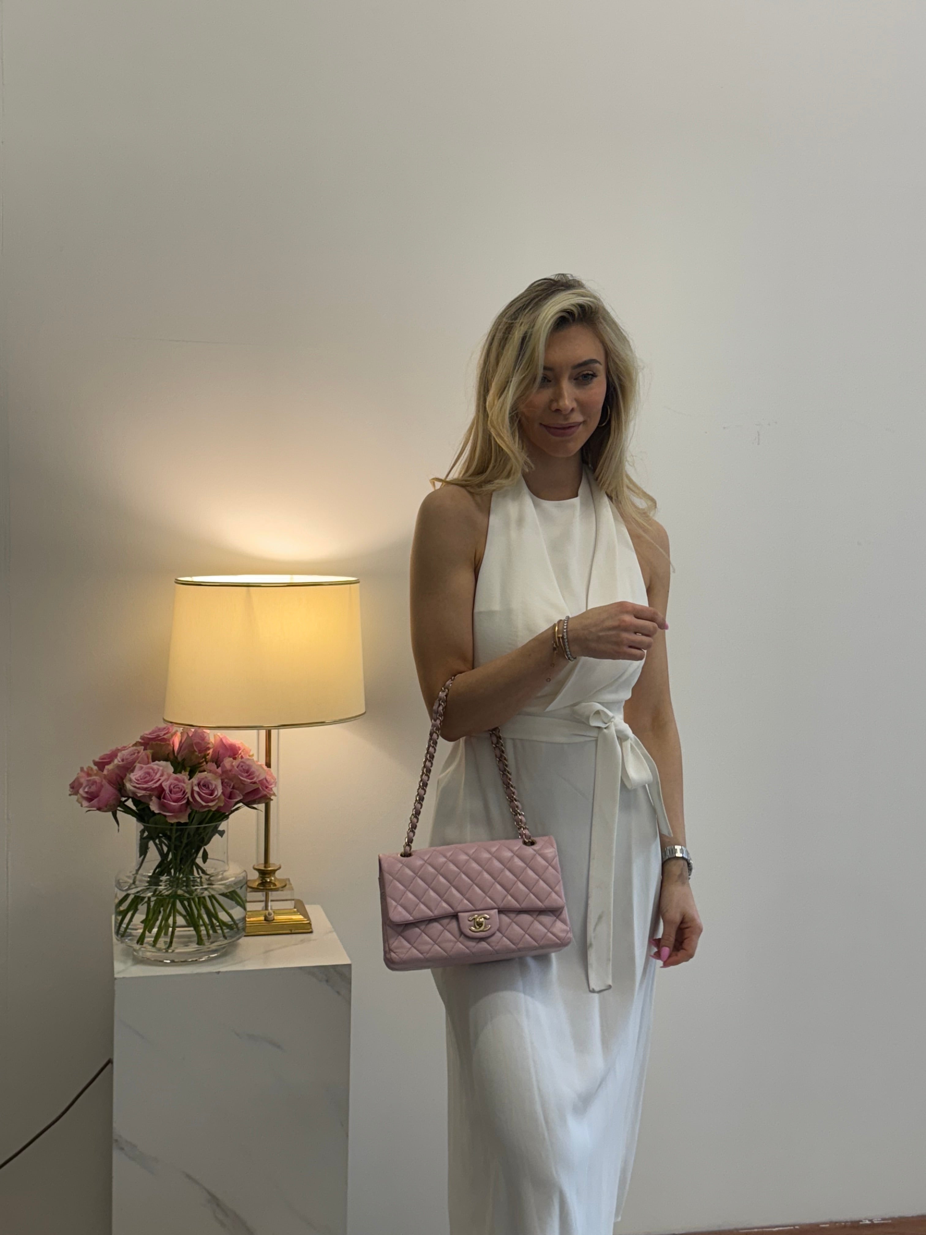 Chanel Pink Quilted Medium Classic Double Flap Bag 2017