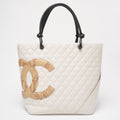 Chanel Cambon CC Tote Bag Large White Lambskin
