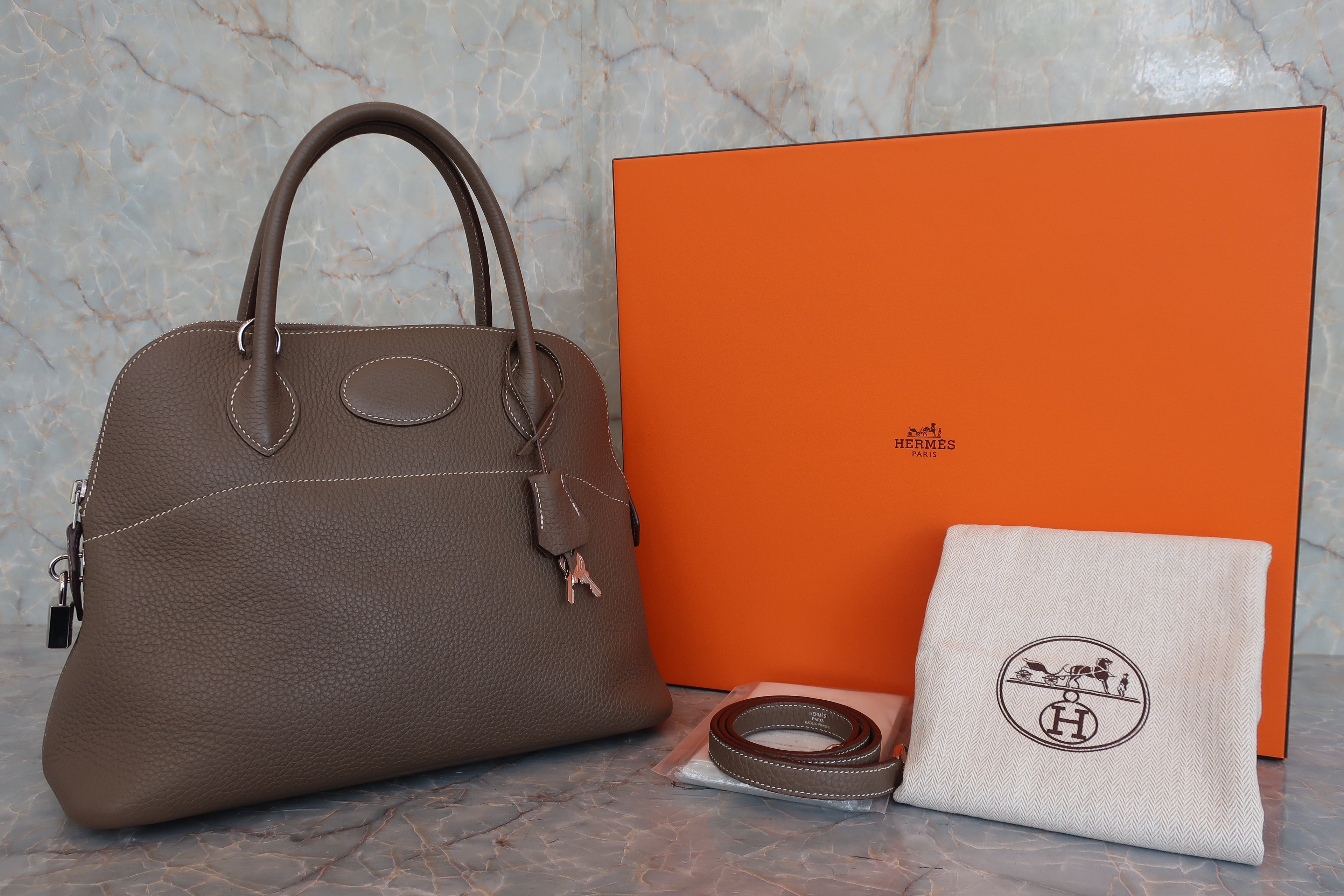 HERMES／エルメス ボリード31 トリヨンクレマンス エトゥープ □O刻印 ショルダーバッグ 800050095