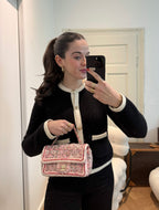 Chanel Tweed Classic Mini Flap Rectangle Bag in White and Pink with Gold Hardware