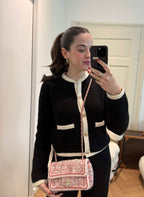 Chanel Tweed Classic Mini Flap Rectangle Bag in White and Pink with Gold Hardware