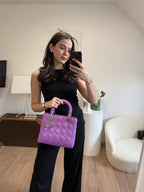 Dior Purple Lilac Lady Dior Medium Bag in Cannage Lambskin Leather with Silver Hardware