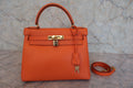 HERMES／エルメス ケリー28 ヴォーガリバー オレンジ 〇V刻印 ショルダーバッグ 800020019