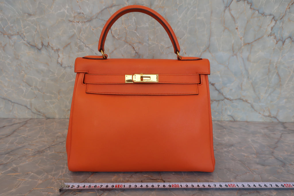 HERMES／エルメス ケリー28 ヴォーガリバー オレンジ 〇V刻印 ショルダーバッグ 800020019