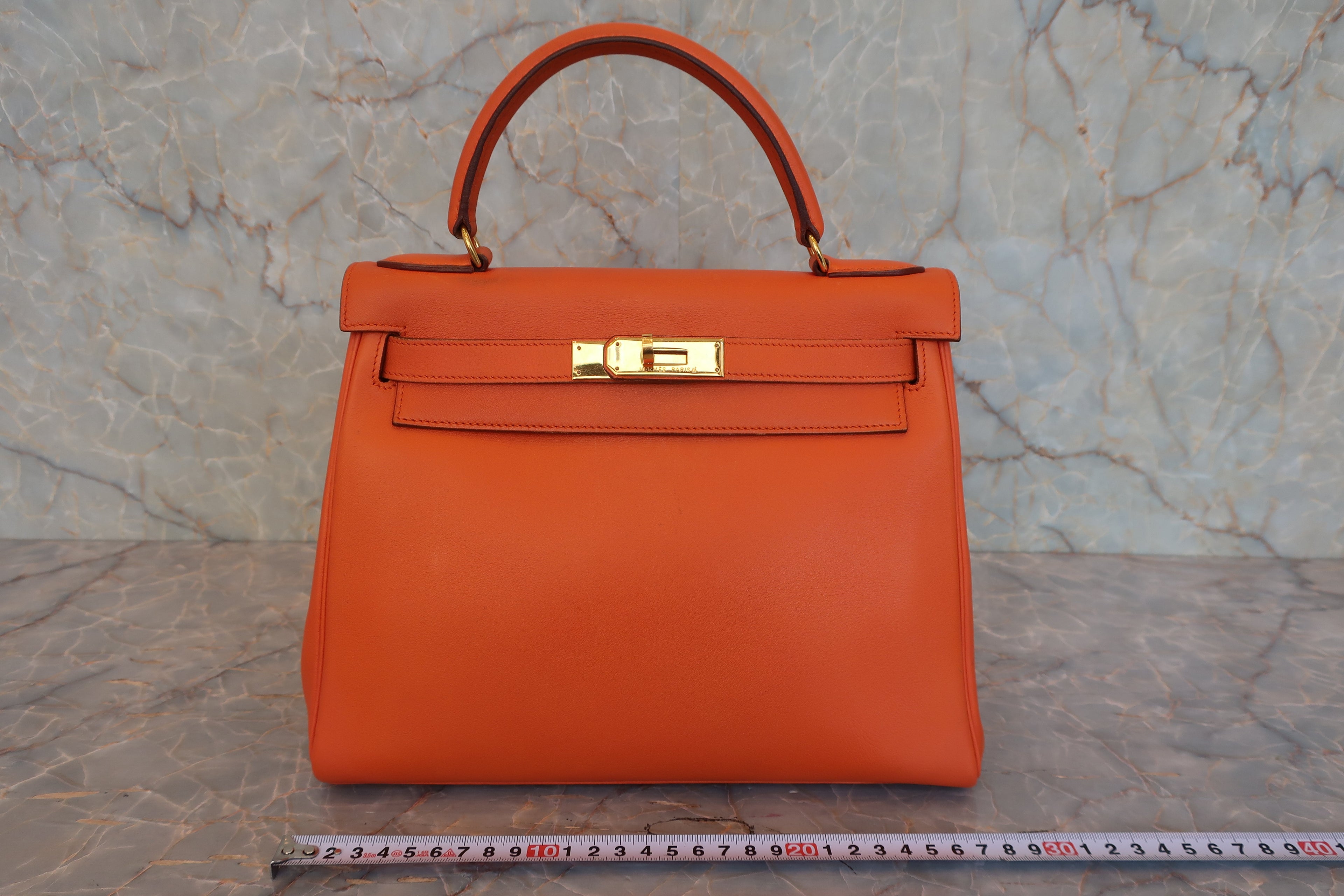 HERMES／エルメス ケリー28 ヴォーガリバー オレンジ 〇V刻印 ショルダーバッグ 800020019