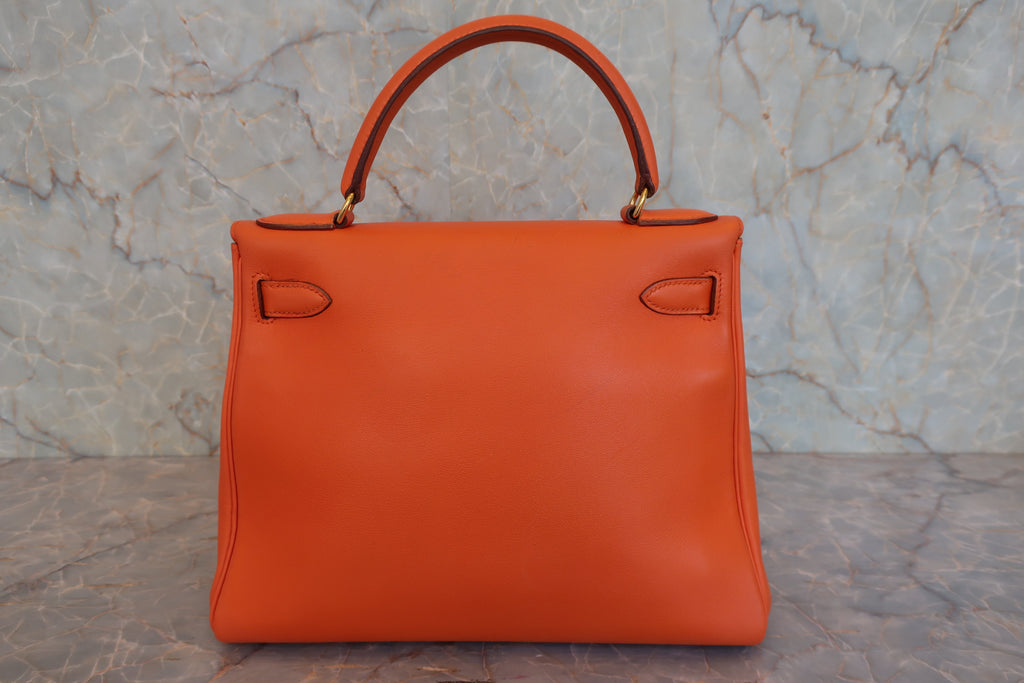 HERMES／エルメス ケリー28 ヴォーガリバー オレンジ 〇V刻印 ショルダーバッグ 800020019
