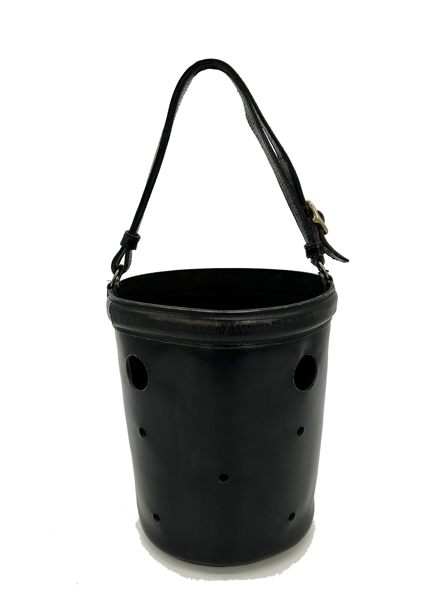 Hermes Vintage Black Box Calf Leather Mangeoire Bucket Bag