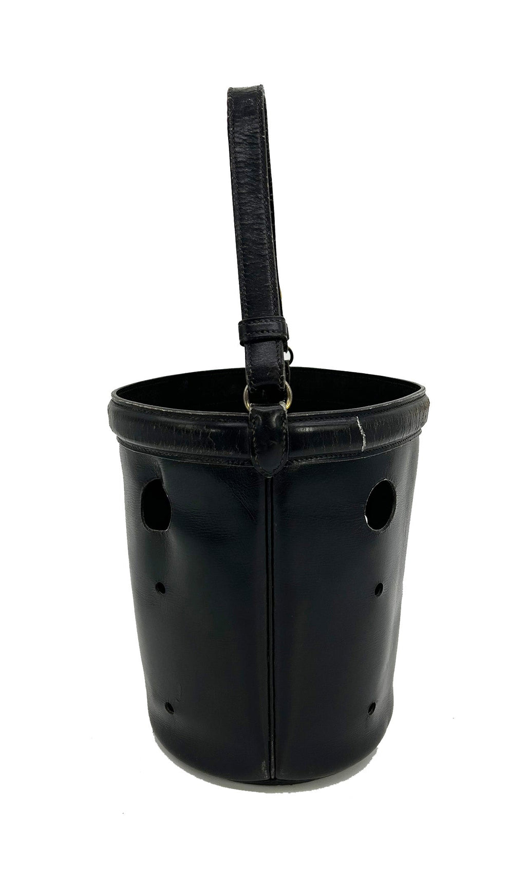 Hermes Vintage Black Box Calf Leather Mangeoire Bucket Bag