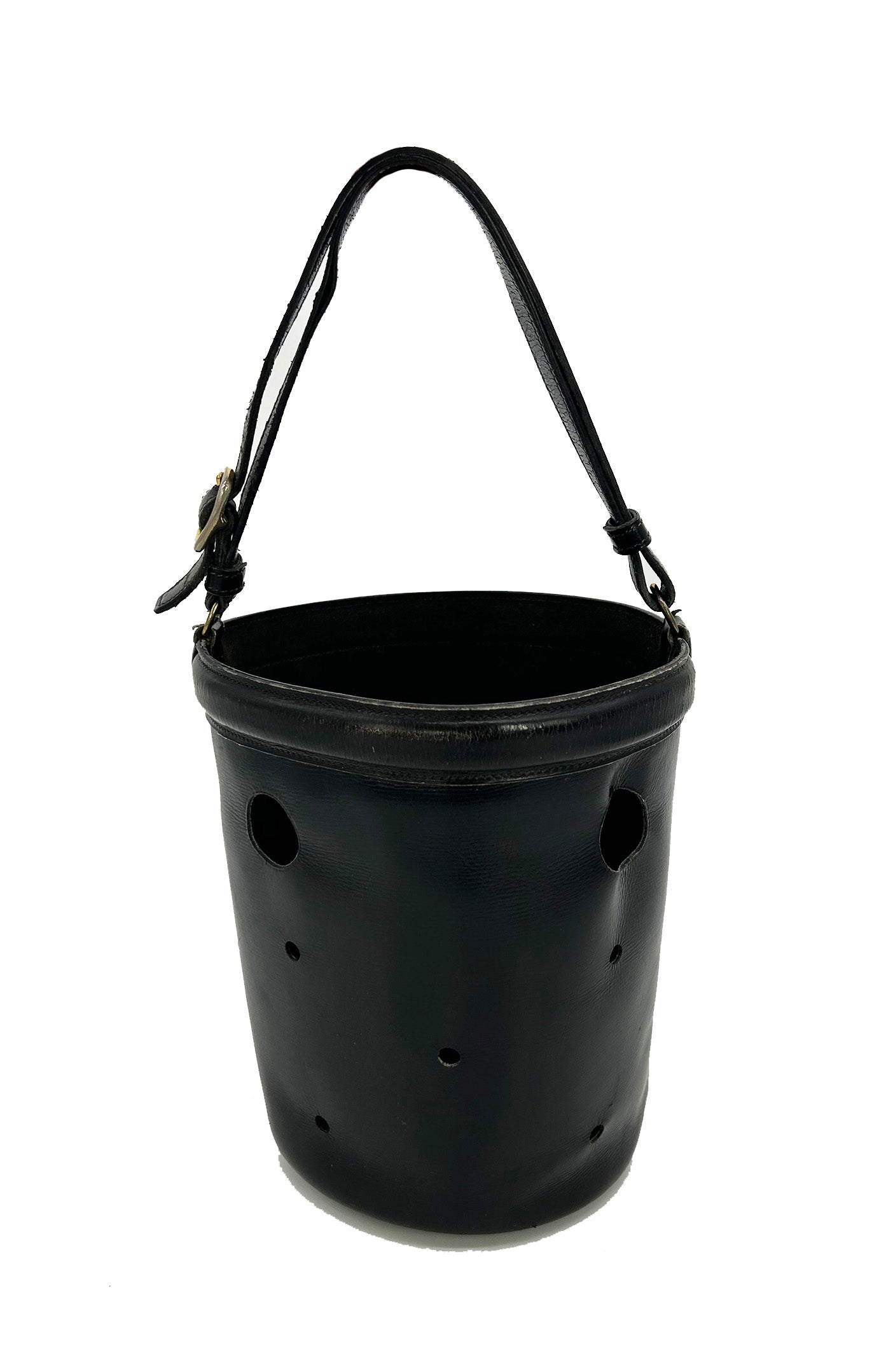 Hermes Vintage Black Box Calf Leather Mangeoire Bucket Bag
