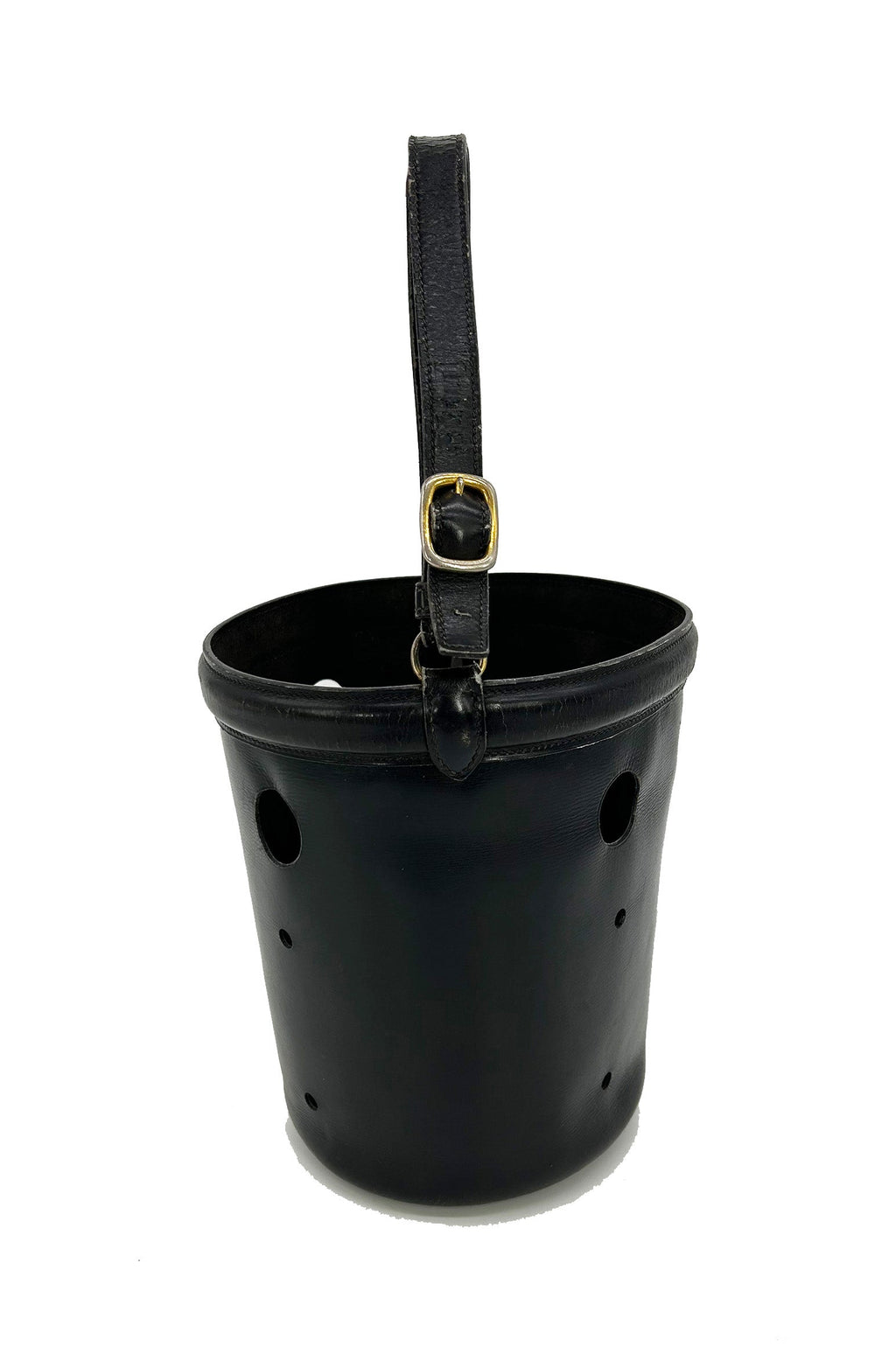 Hermes Vintage Black Box Calf Leather Mangeoire Bucket Bag
