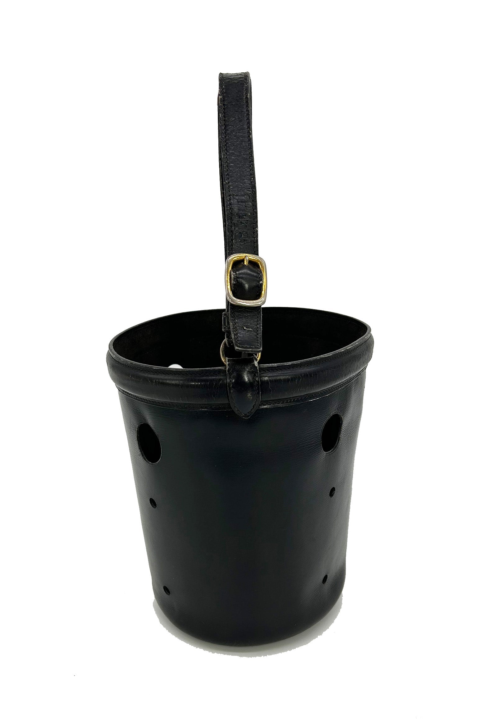 Hermes Vintage Black Box Calf Leather Mangeoire Bucket Bag