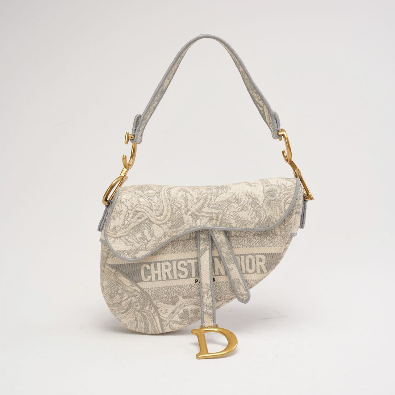 Dior Saddle Medium Canvas White / Grey