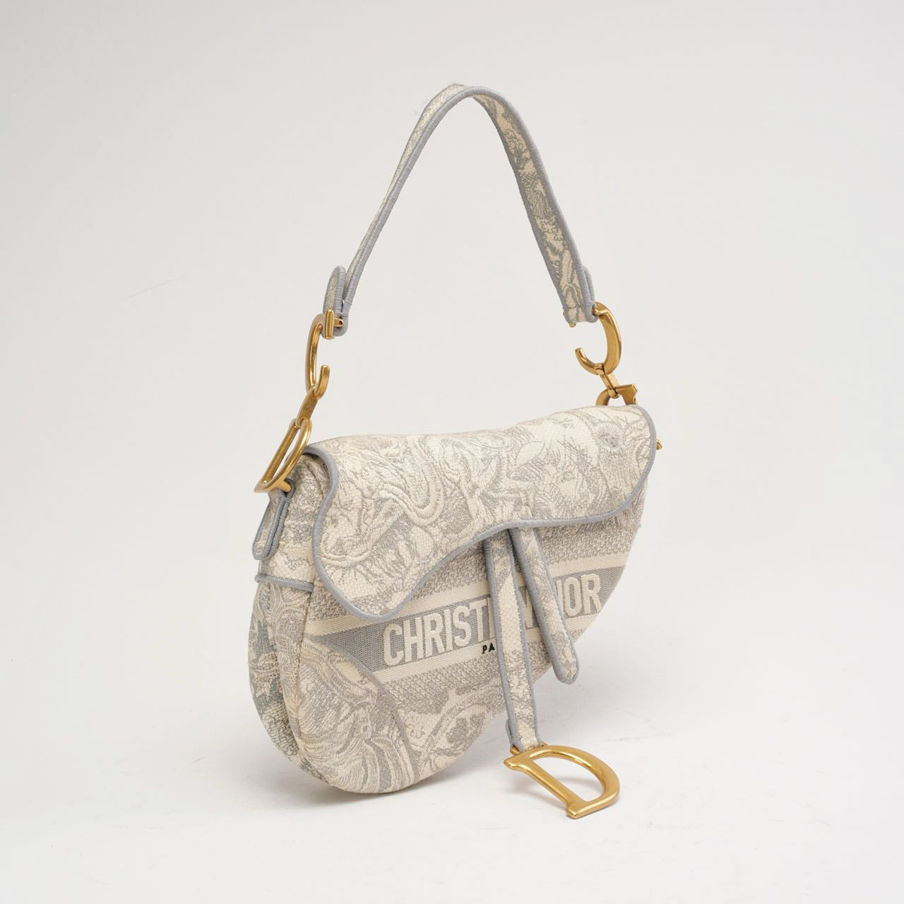Dior Saddle Medium Canvas White / Grey