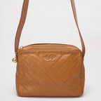 Chanel Vintage Caramel Caviar Diagonal Crossbody Bag