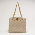Chanel Vintage Linen Coco Mark Chain Shoulder Bag Beige 1996