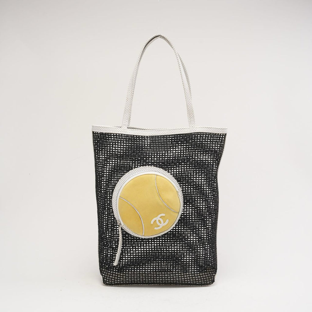 Chanel Vintage Tennis Shopper Tote Bag Black / White 2004