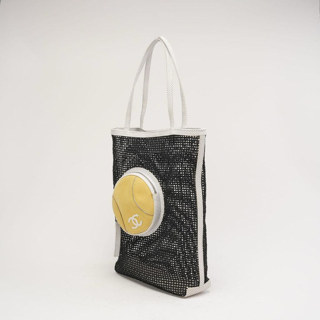 Chanel Vintage Tennis Shopper Tote Bag Black / White 2004
