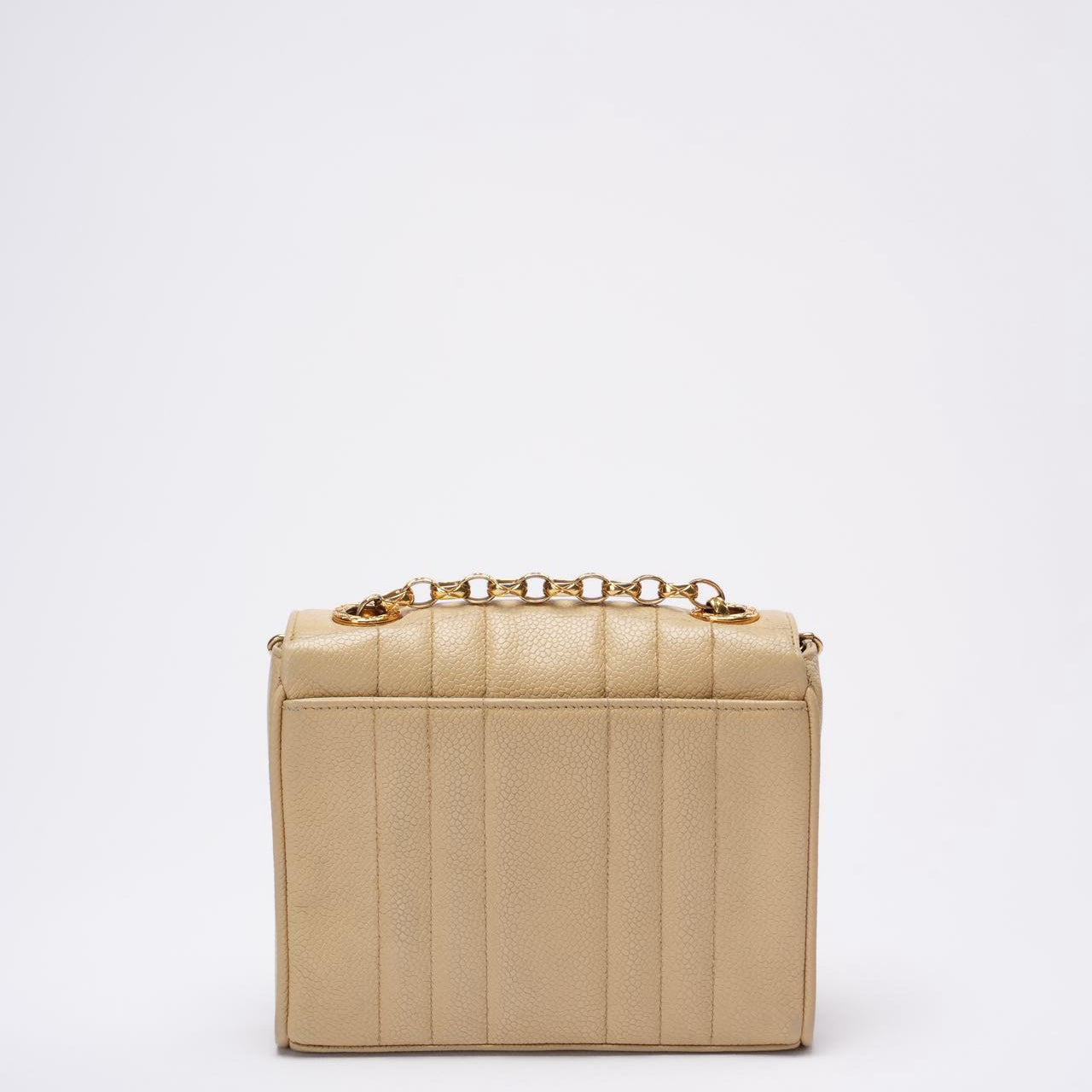 Chanel Vintage Beige Single Flap Bag Caviar Leather