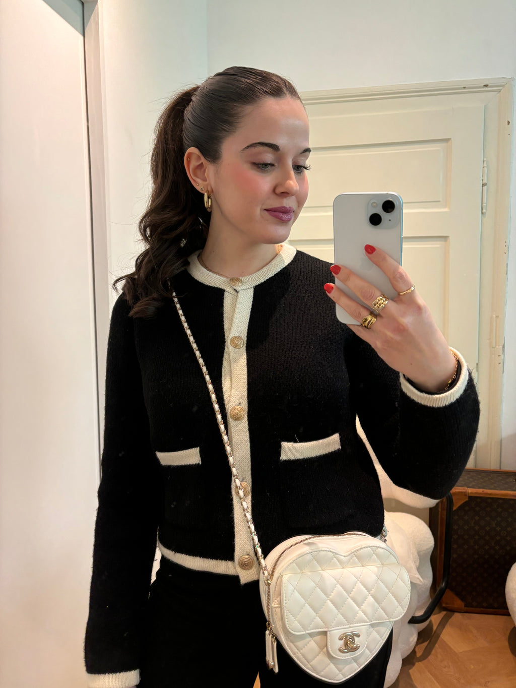Chanel Big Heart Bag CC in Love Heart Clutch Large Size in White with Champagne Gold Hardware