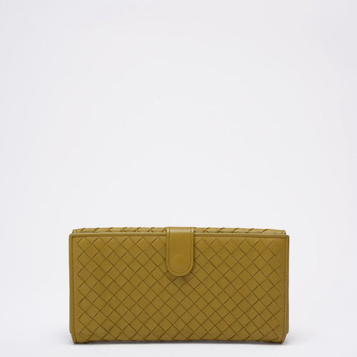 Bottega Veneta Yellow Nappa Wallet Intrecciato Continental Snap Wallet