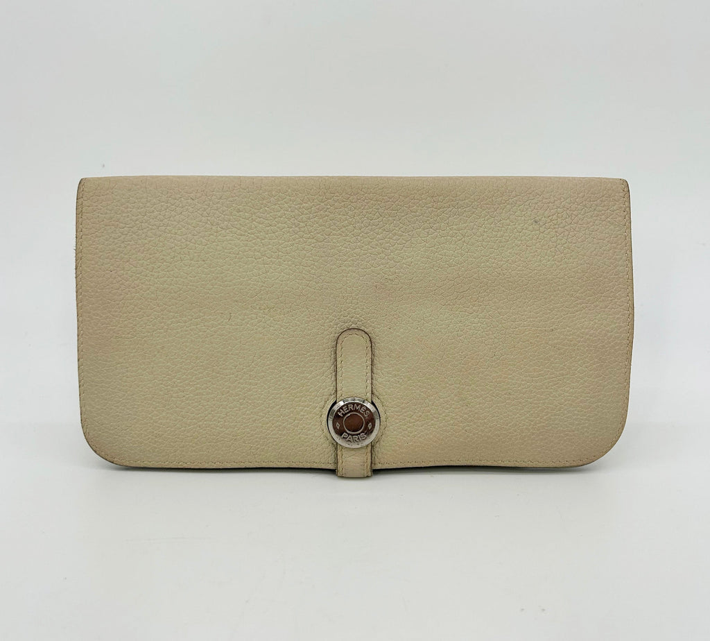 Hermes Dogon Beige Clemence Leather Bi Fold Wallet
