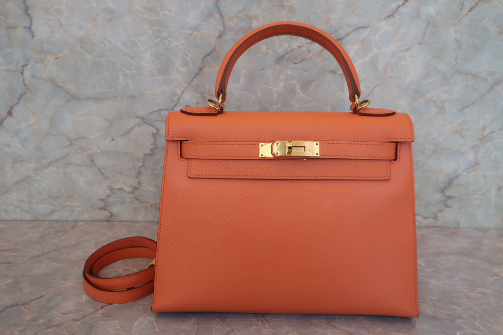 HERMES／エルメス ケリー28 ヴォーエプソン マンゴー □P刻印 ショルダーバッグ 700120070