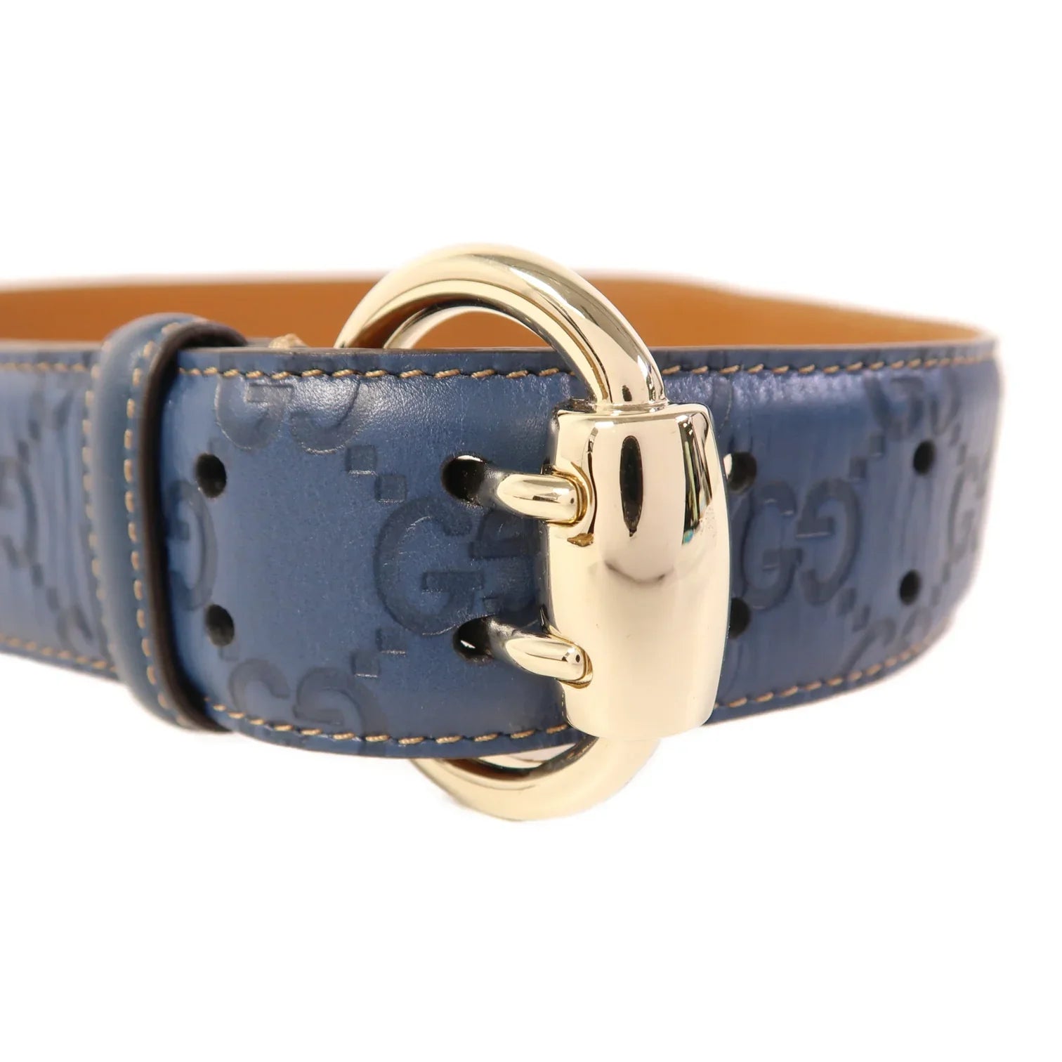 Gucci Embossed Double G Blue Leather Belt