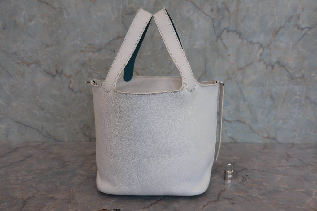 HERMES／エルメス ピコタンMＭバイカラー トリヨンクレマンス/シェーブル ホワイト/ブルー □K刻印 ハンドバッグ 800010223