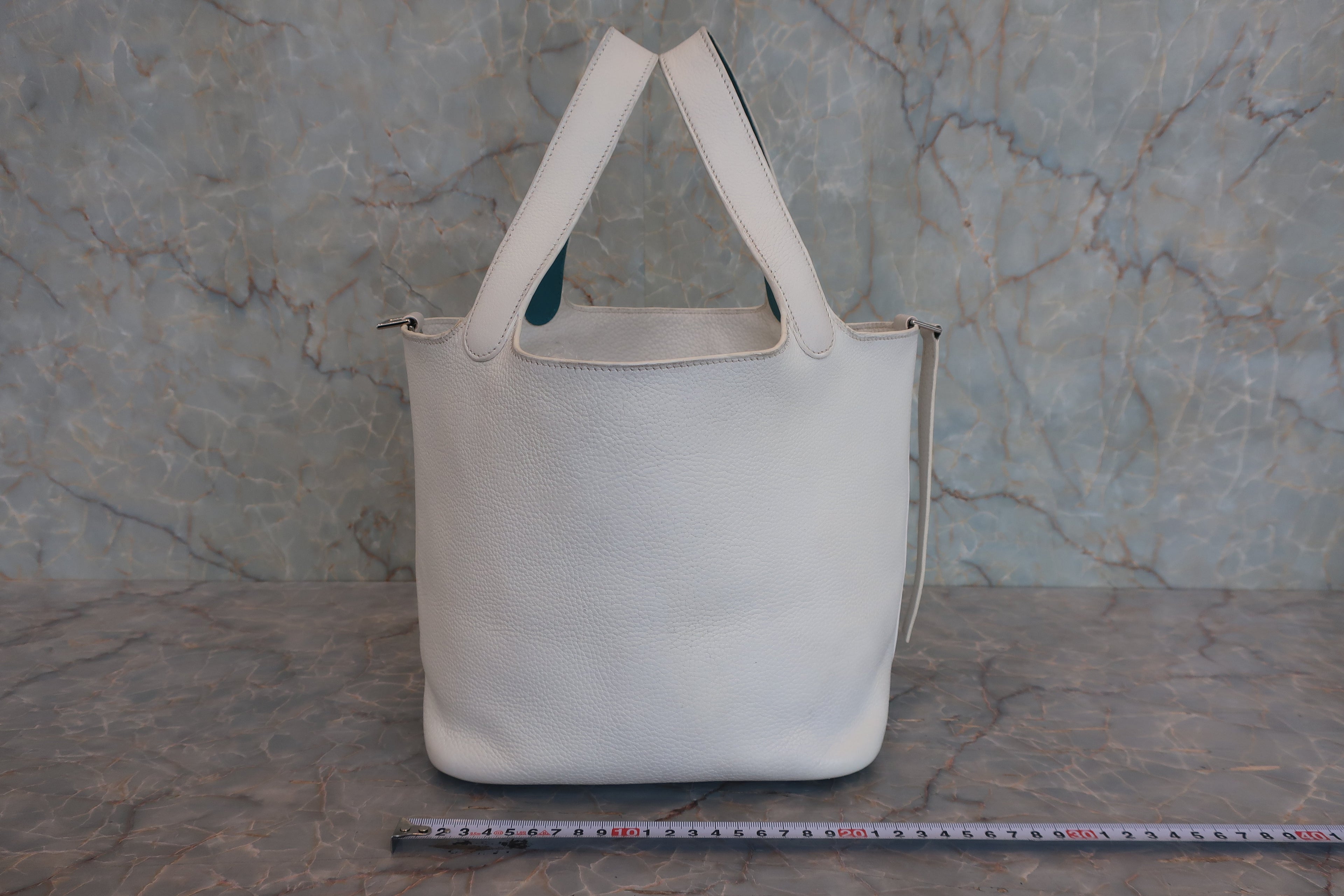 HERMES／エルメス ピコタンMＭバイカラー トリヨンクレマンス/シェーブル ホワイト/ブルー □K刻印 ハンドバッグ 800010223
