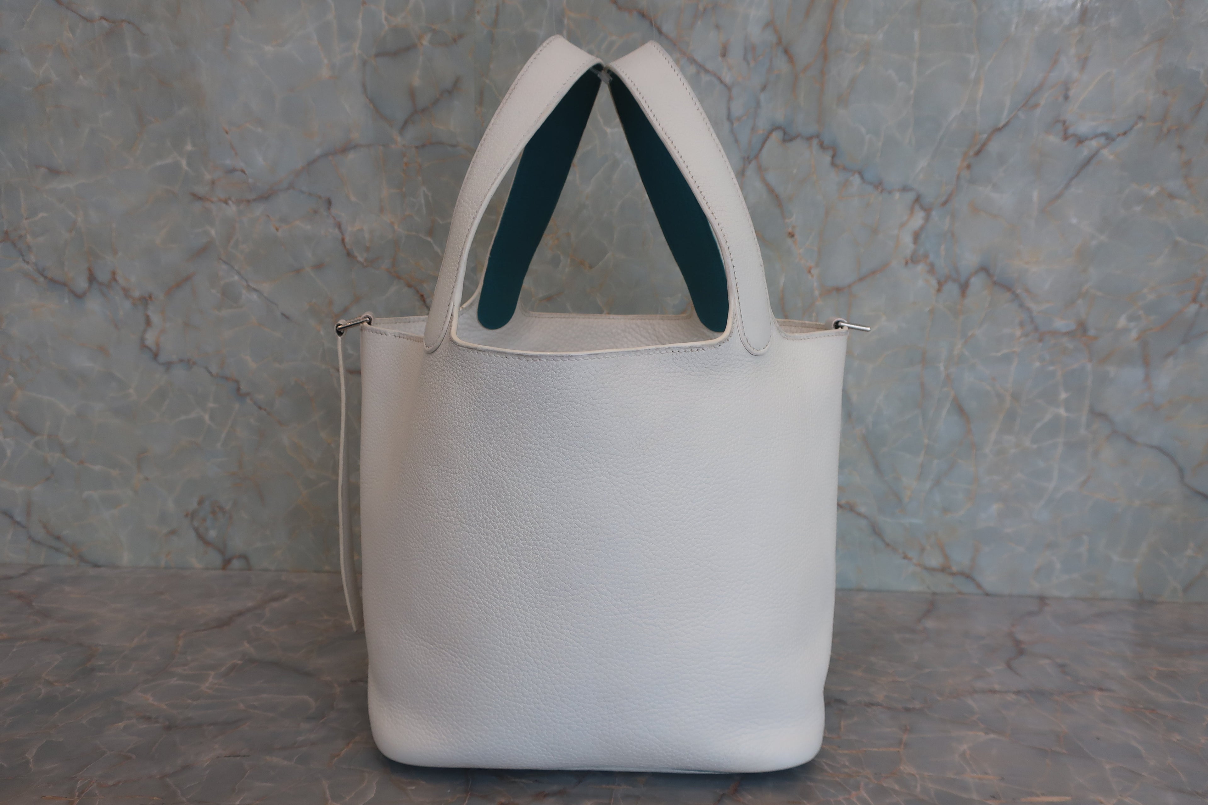 HERMES／エルメス ピコタンMＭバイカラー トリヨンクレマンス/シェーブル ホワイト/ブルー □K刻印 ハンドバッグ 800010223
