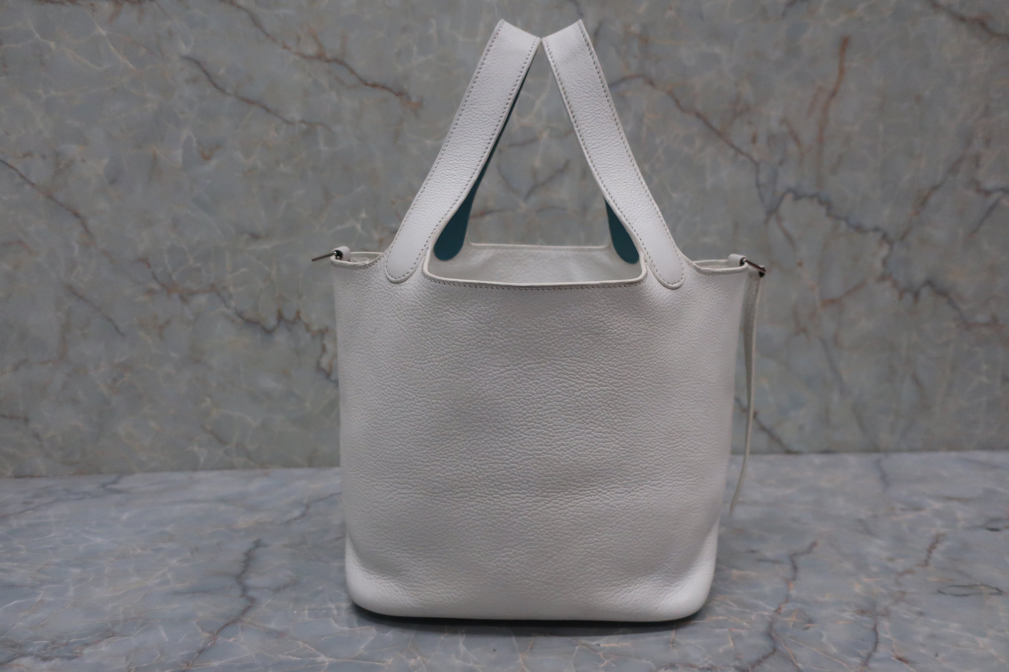 HERMES／エルメス ピコタンMＭバイカラー トリヨンクレマンス/シェーブル ホワイト/ブルー □K刻印 ハンドバッグ 800010223