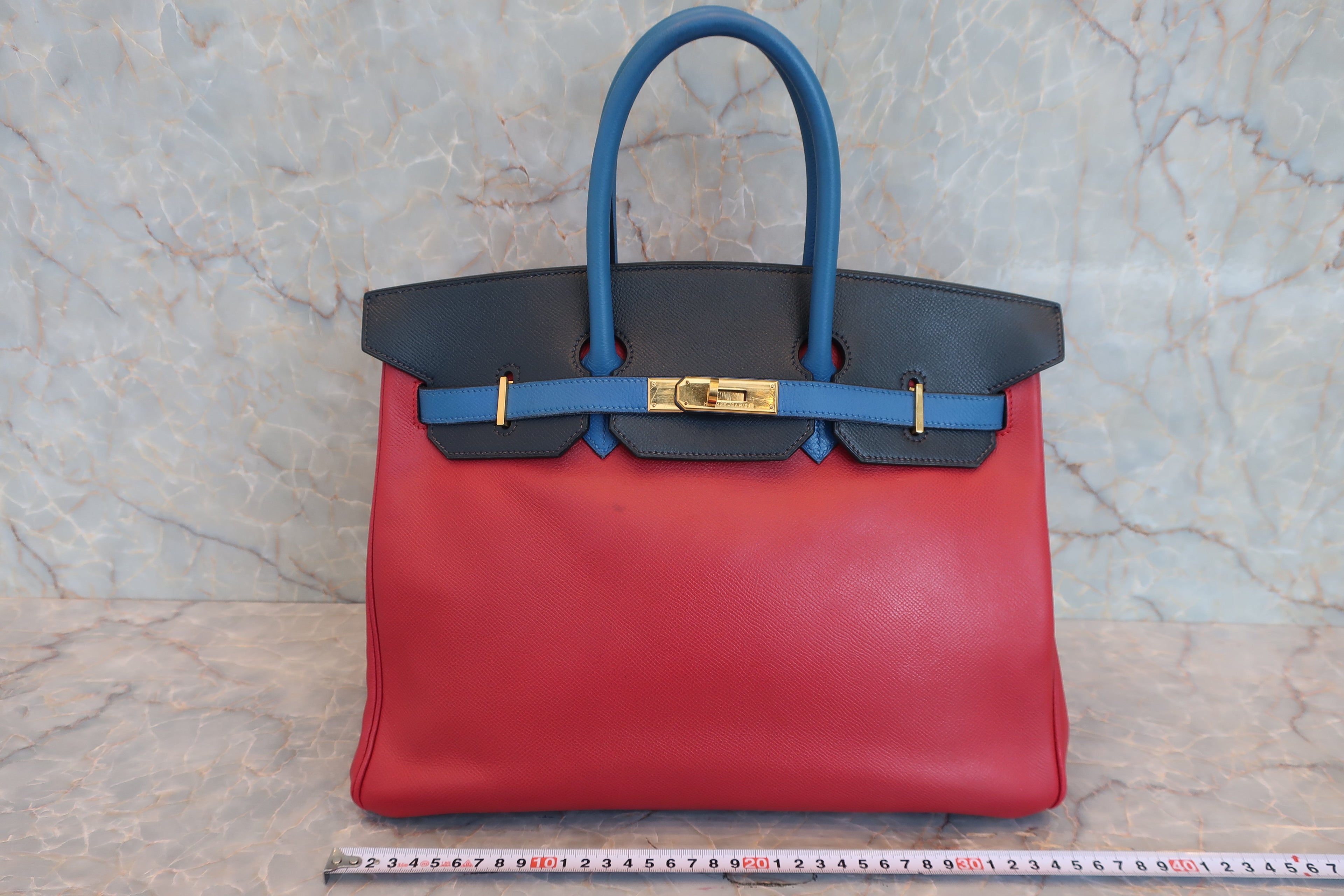HERMES／エルメス バーキン35 トリコロール クシュベル ルージュヴィフ/ブルー/ネイビー □A刻印 ハンドバッグ 800020219