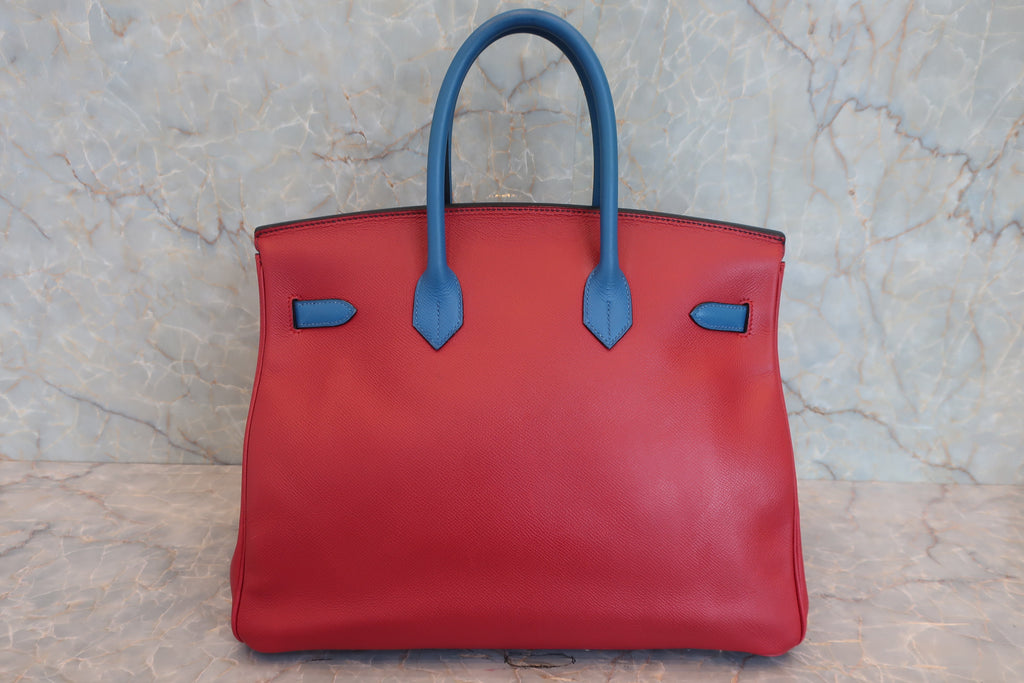 HERMES／エルメス バーキン35 トリコロール クシュベル ルージュヴィフ/ブルー/ネイビー □A刻印 ハンドバッグ 800020219