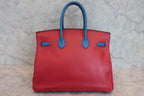 HERMES／エルメス バーキン35 トリコロール クシュベル ルージュヴィフ/ブルー/ネイビー □A刻印 ハンドバッグ 800020219