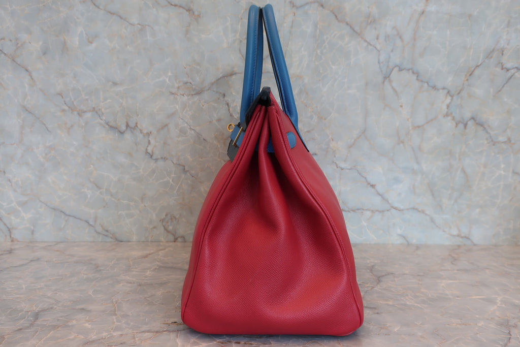 HERMES／エルメス バーキン35 トリコロール クシュベル ルージュヴィフ/ブルー/ネイビー □A刻印 ハンドバッグ 800020219