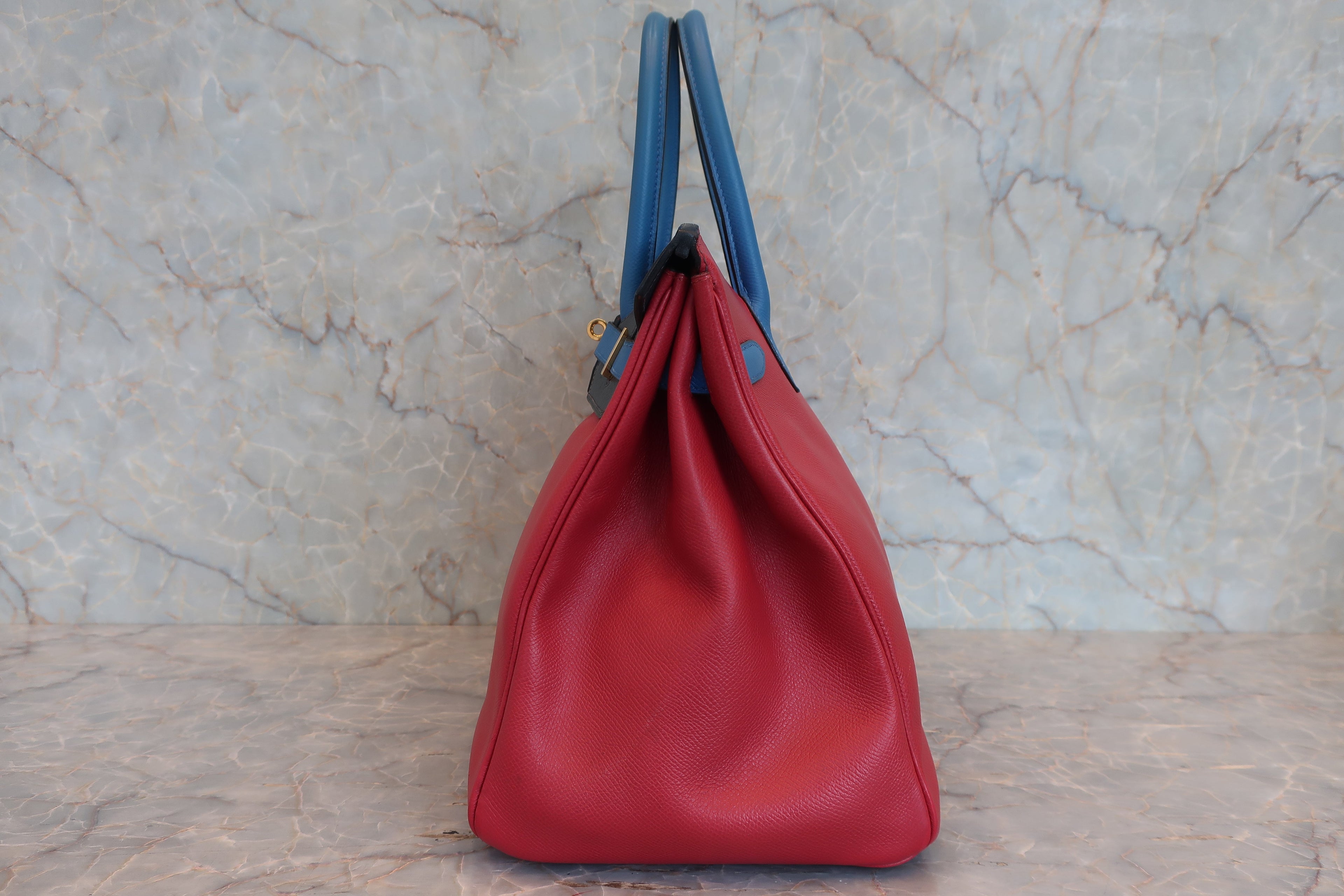 HERMES／エルメス バーキン35 トリコロール クシュベル ルージュヴィフ/ブルー/ネイビー □A刻印 ハンドバッグ 800020219