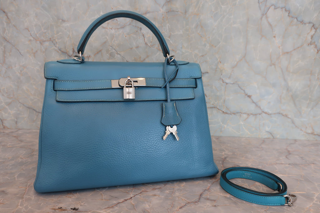 HERMES／エルメス ケリー32 トリヨンクレマンス ブルージーン □H刻印 ショルダーバッグ 800030032