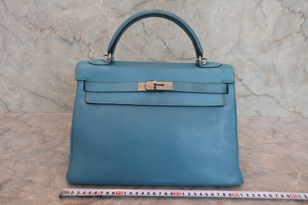 HERMES／エルメス ケリー32 トリヨンクレマンス ブルージーン □H刻印 ショルダーバッグ 800030032