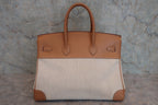 HERMES／エルメス バーキン35 トワルアッシュ/クシュベル ベージュ/ナチュラル □C刻印 ハンドバッグ 800030105