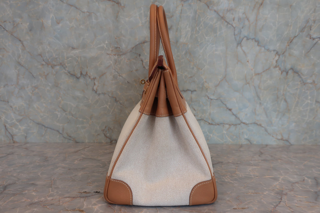 HERMES／エルメス バーキン35 トワルアッシュ/クシュベル ベージュ/ナチュラル □C刻印 ハンドバッグ 800030105