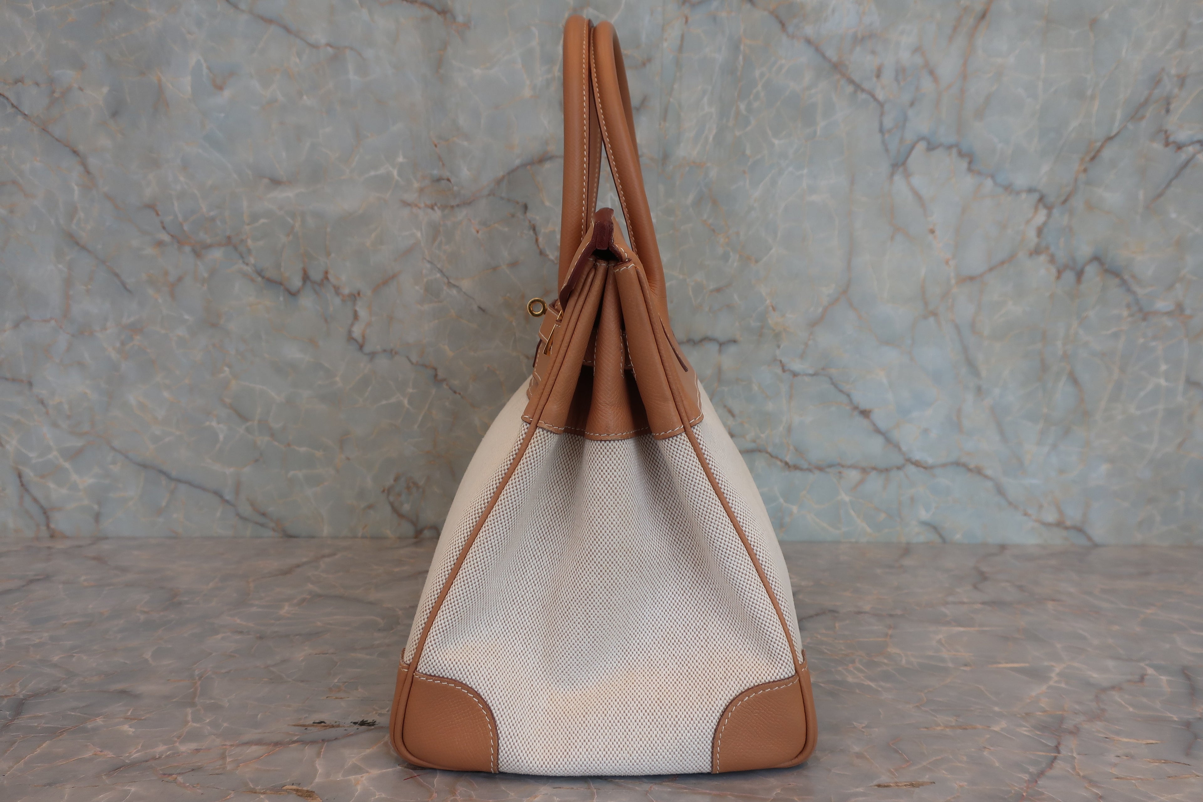 HERMES／エルメス バーキン35 トワルアッシュ/クシュベル ベージュ/ナチュラル □C刻印 ハンドバッグ 800030105