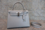 HERMES／エルメス ケリー25 ボックスカーフ ライトブルー □E刻印 ショルダーバッグ 800020031