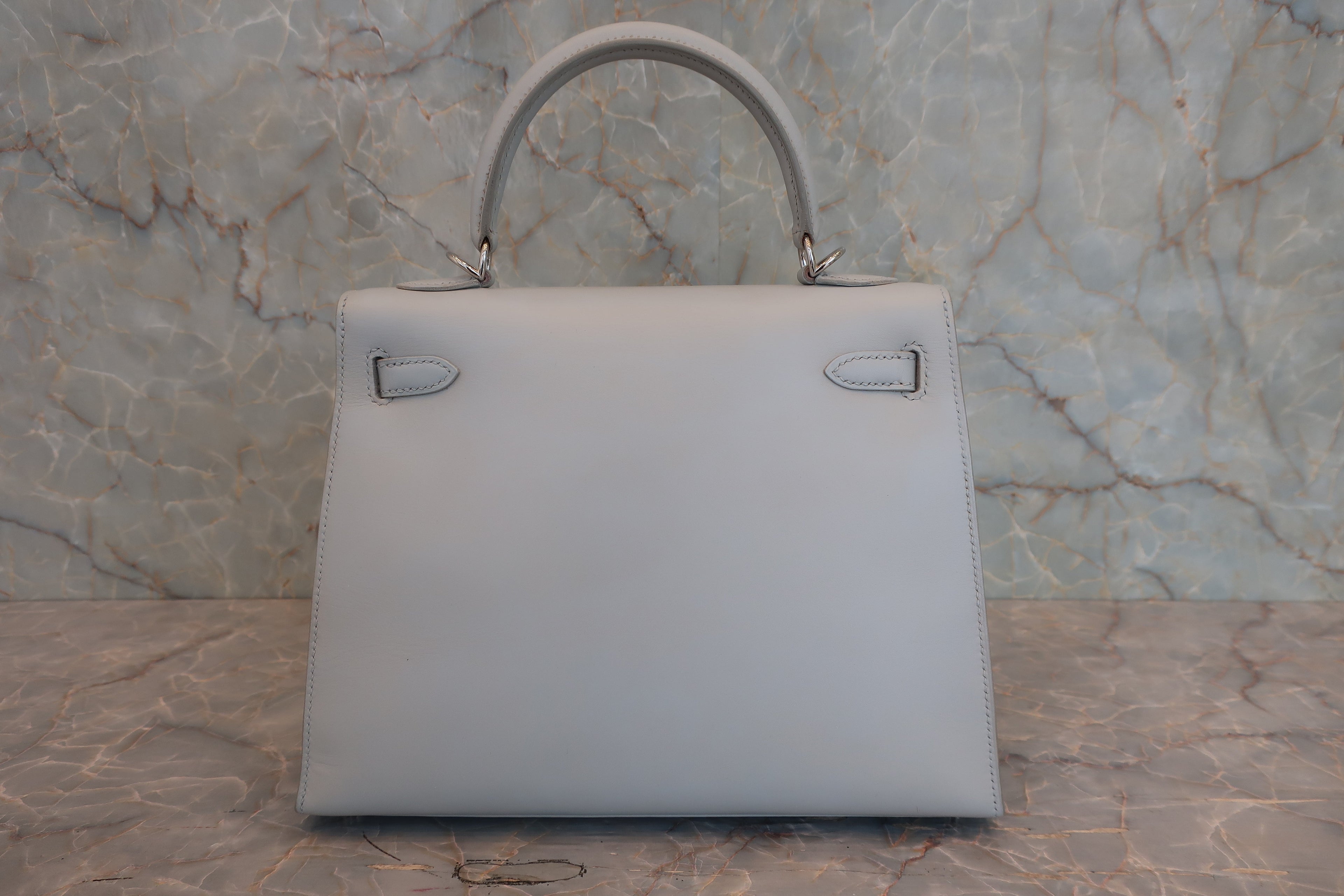 HERMES／エルメス ケリー25 ボックスカーフ ライトブルー □E刻印 ショルダーバッグ 800020031