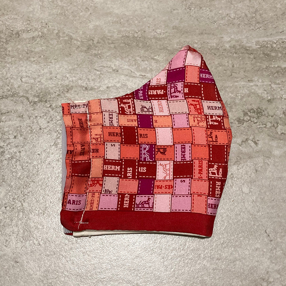 Hermes Cherry Red Bolduc Au Carre Silk Scarf face mask