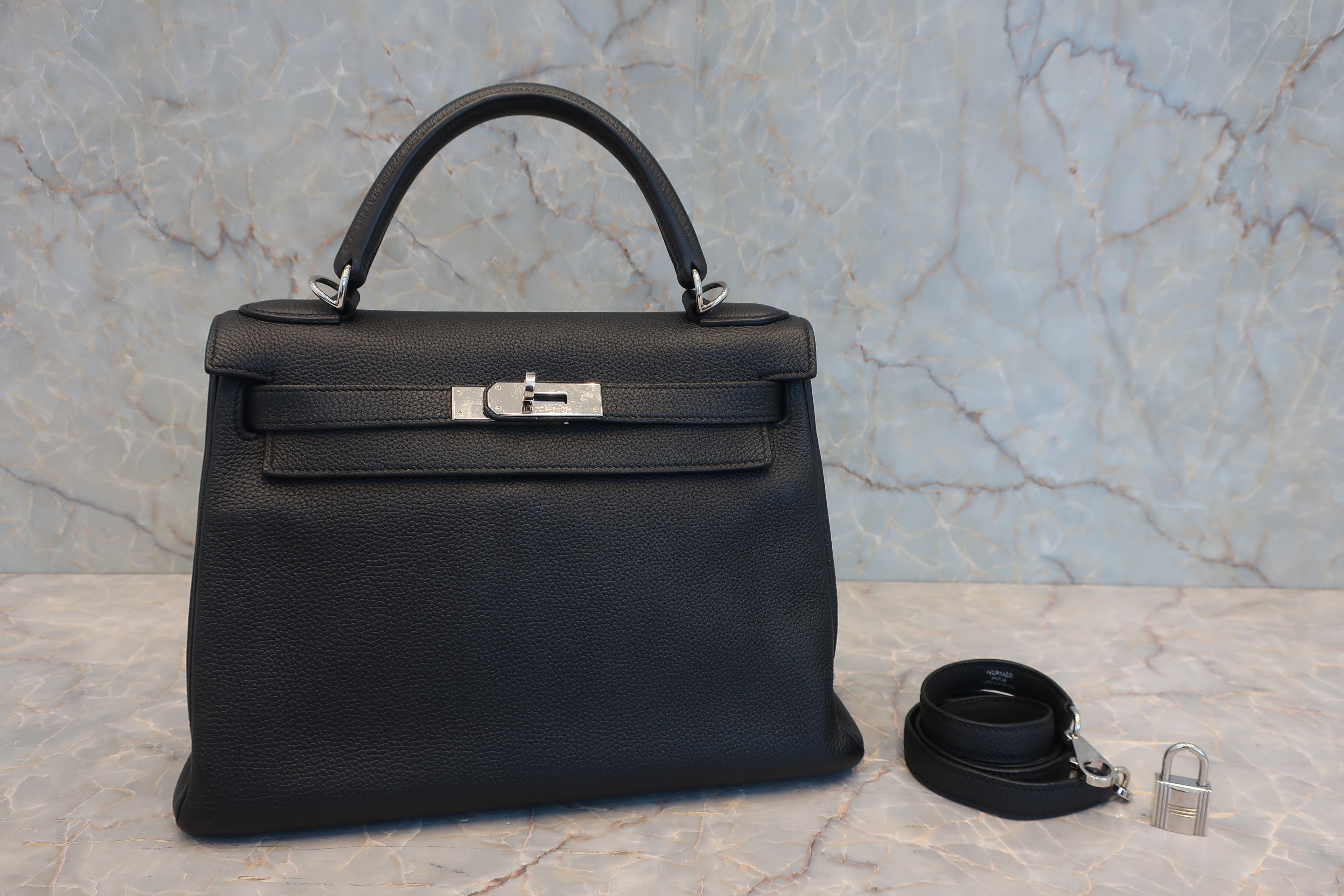 HERMES／エルメス ケリー28 トゴ ブラック □R刻印 ショルダーバッグ 800030006