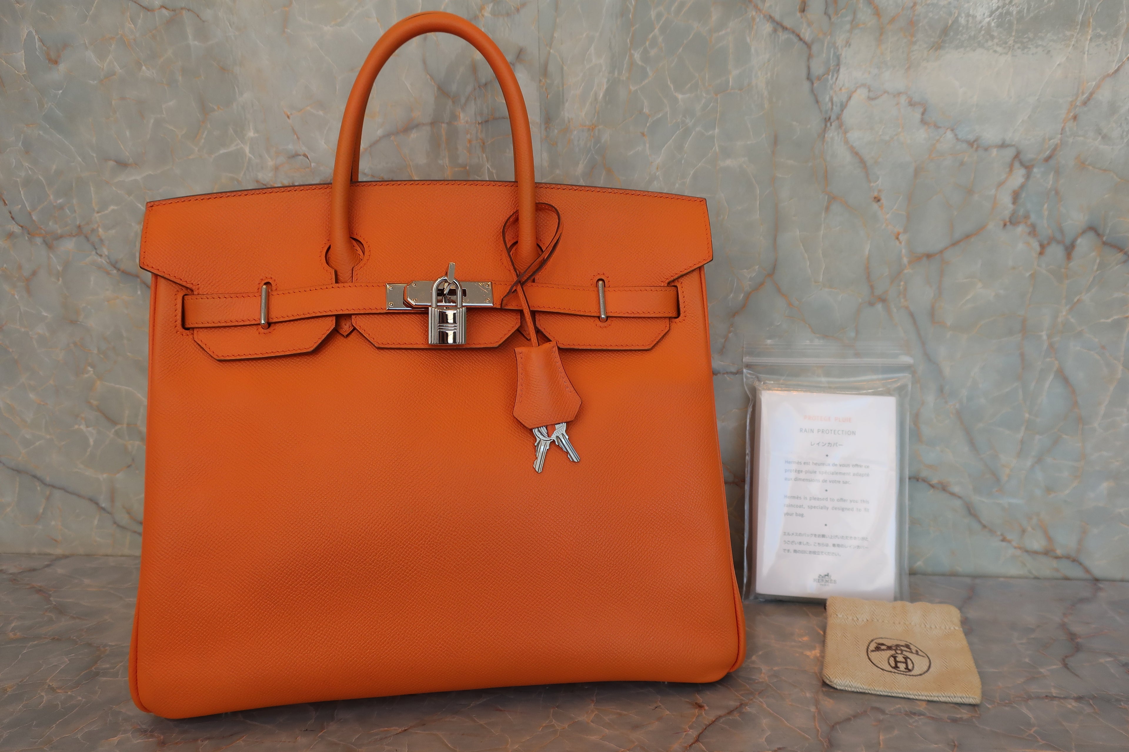 HERMES／エルメス オータクロア32 ヴォーエプソン オレンジ □L刻印 ハンドバッグ 800020016