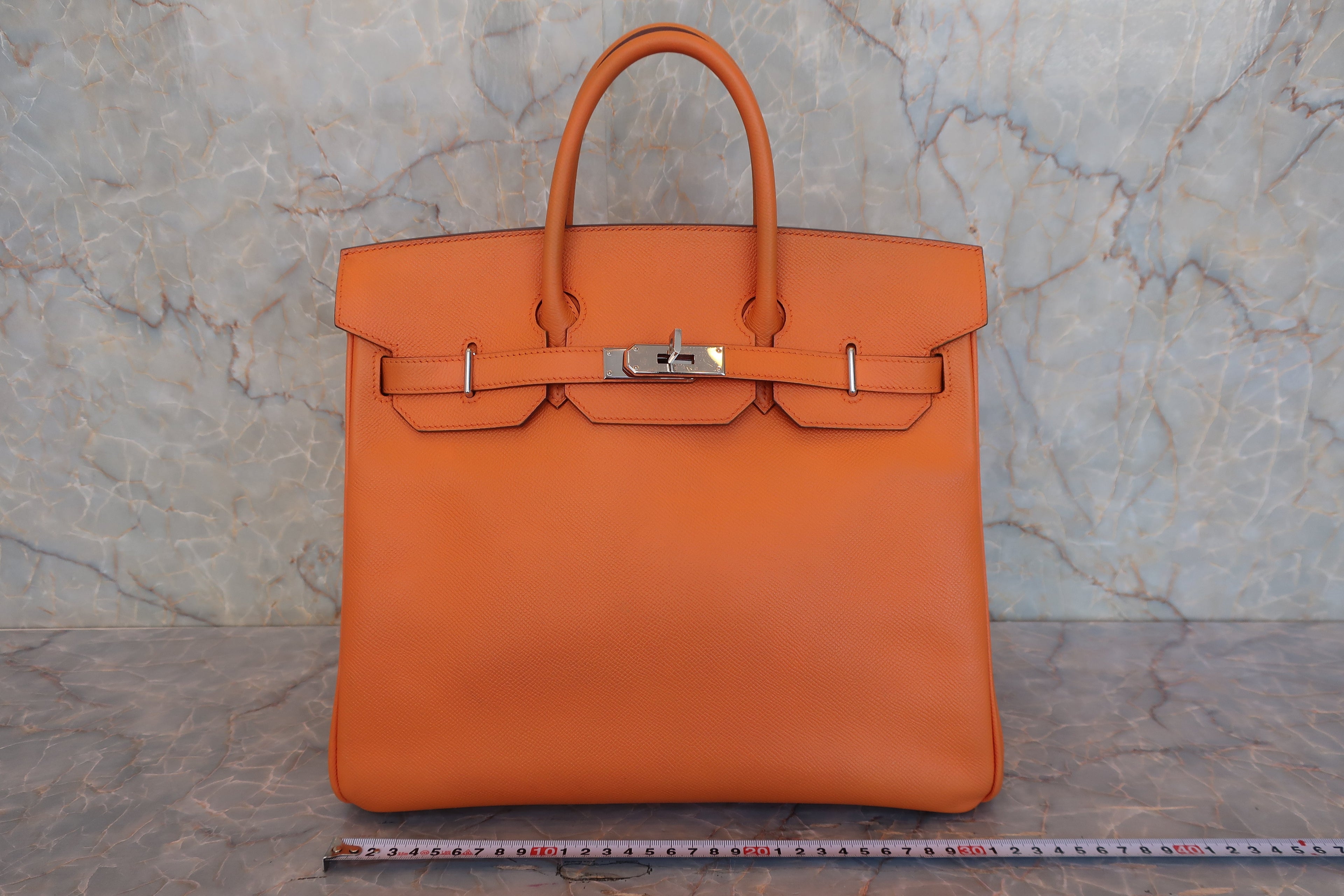 HERMES／エルメス オータクロア32 ヴォーエプソン オレンジ □L刻印 ハンドバッグ 800020016