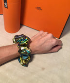Hermes Handmade En Voyage Silk Scarf Scrunchie in Green